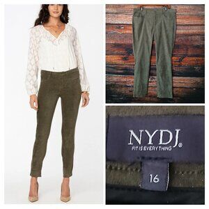 NYDJ Jeans Size 16 Alina Skinny Faux Suede Olive Green Ankle Slit Stretch Pants